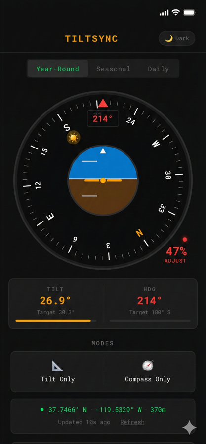 TiltSync bubble level tilt alignment screen in light mode