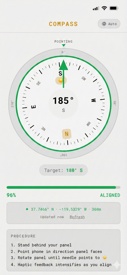 TiltSync compass mode showing directional alignment